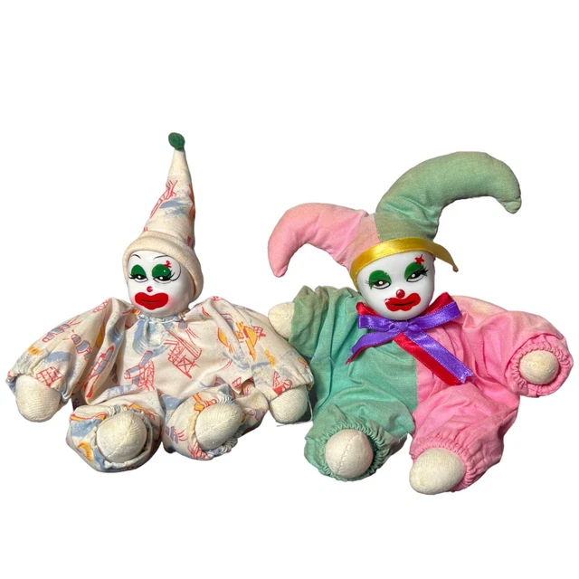 Vintage Clown Doll Set of 2 Porcelain Face Soft Body AS IS