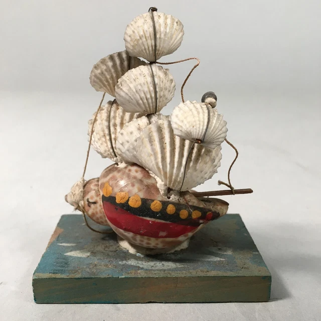 Japanese Kokeshi Doll Vtg Figurine Conch Shell Sailing Ship Boat KF359