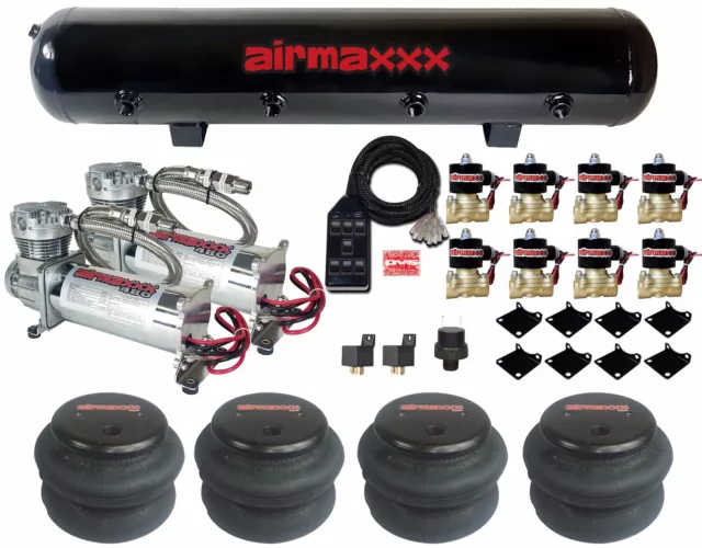 airmaxxx Chrome 480 Air Compressors 1/2"npt 2600 Bags Black 7 Switch Box & Tank