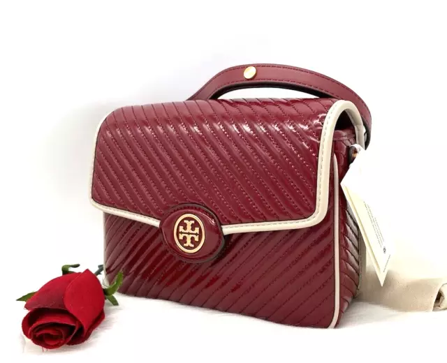 AUTH NWT $448 Tory Burch Robinson Patent Leather Quilted Shoulder Bag-Bricklane