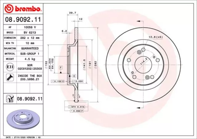 2x BREMBO Bremsscheibe PRIME LINE - UV Coated 08.9092.11 für HONDA S2000 AP AP1