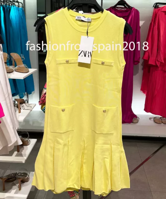 Zara New Woman Box Pleat Knit Mini Dress Yellow Xs-Xl 3859/025