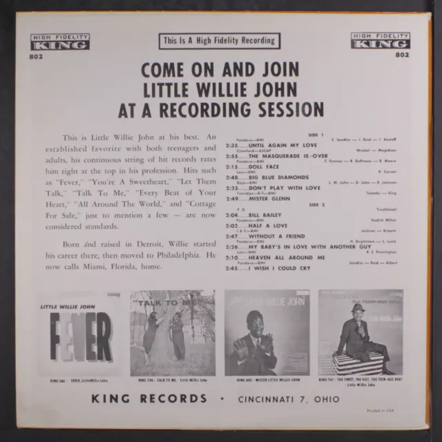 LITTLE WILLIE JOHN: come on & join at a recording session KING 12" LP 33 RPM 2