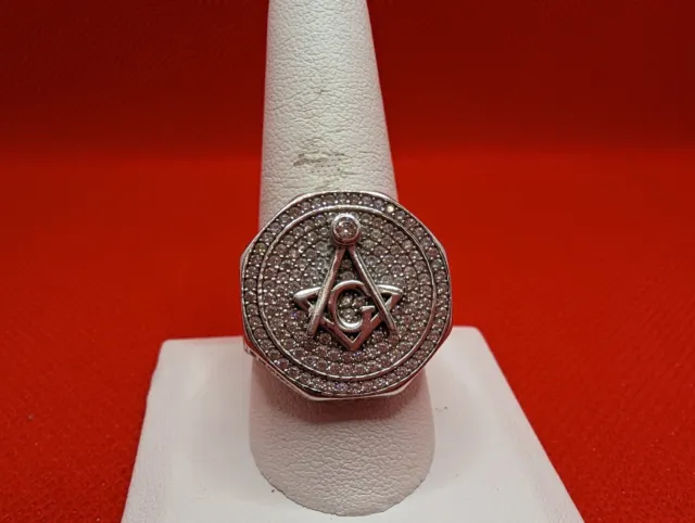 Master Mason Ring Sterling Silver Iced Bling Out CZ Masonic Freemason Bling - 11