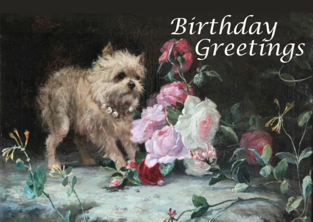 Brussels Griffon  Cute Dog And Roses Dog Birthday Greetings Note Card