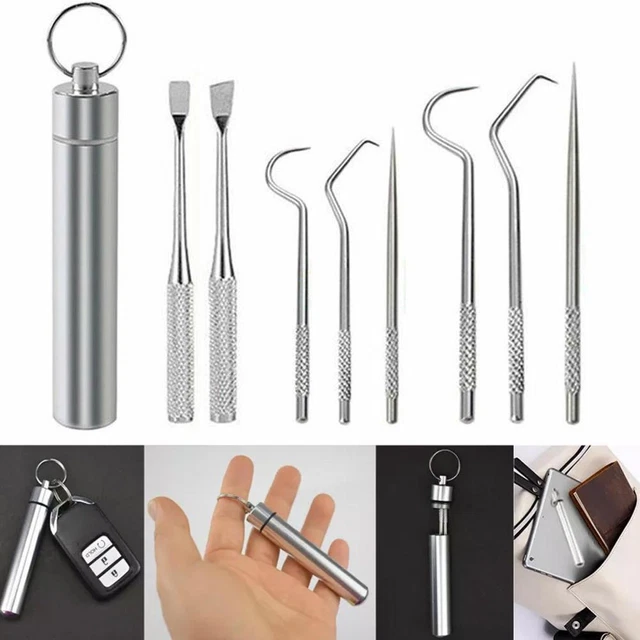 1 juego de palillos de dientes limpieza dental de metal acero con nuevo. Tubos de almacenamiento P0M0