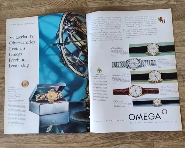 OMEGA - For You Who Seek Perfection... Print Ad orig 1956 two-sided large