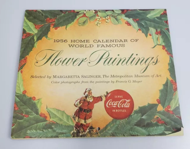 Vtg Coca Cola 1956 Calendar Coke Santa Flower Paintings Metropolitan Museum Art