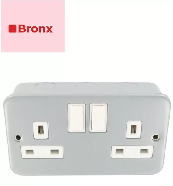 METAL CLAD 13 Amp Double 2 Gang Switched Socket Twin Electrical Wall Plug Socket