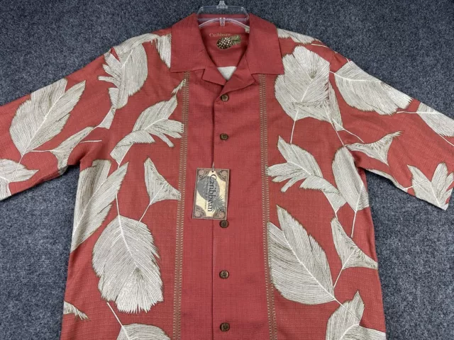 Caribbean Silk Blend Leaf Print S/S Hawaiian Camp Shirt Colorful Dad NWT$79 3