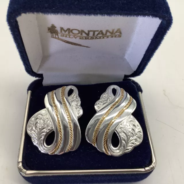 Montana Silversmiths Classic Montana Silver & Gold Tone Swirl Earrings 1.25x1.25