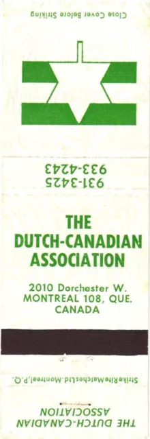 The Dutch-Canadian Association, Montreal, Quebec, Canada Vintage Matchbook Cover