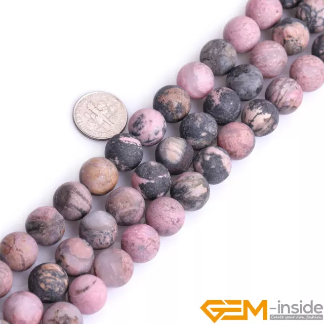 Natural Frosted Matte Black Rhodonite Round Loose Beads 15"4mm 6mm 8mm 10mm 12mm