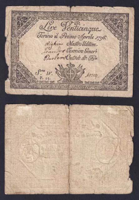 Italia Regie Finanze Turin 25 lire 1796 P.-S129 MB/F B-02
