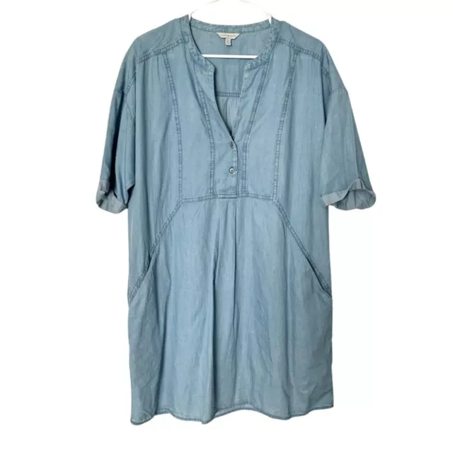 Lucky Brand Chambray Blue Shirt Dress Large Button Down Lagenlook Denim Boho