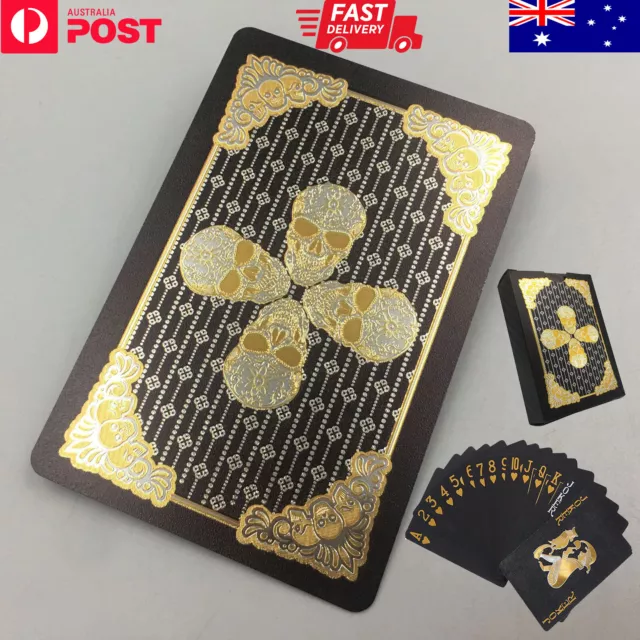 Poker Waterproof PVC Plastic Playing Cards Skeleton Gold Black Magic Tricks Tool