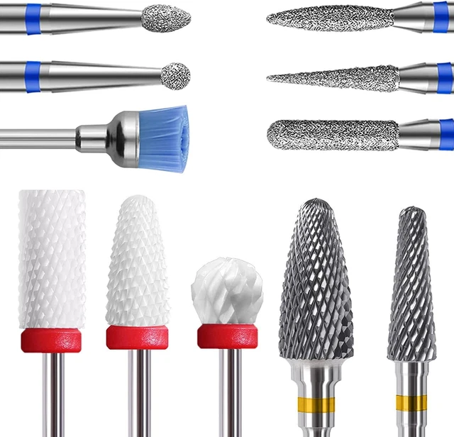 Punte Fresa Unghie, 11 Pezzi Punta Da Trapano per Unghie Manicure Kit per Unghie