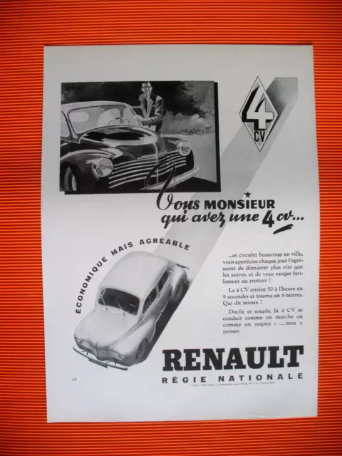 Renault 4 Hp Economical But Pleasant Ad 1947 Press Release