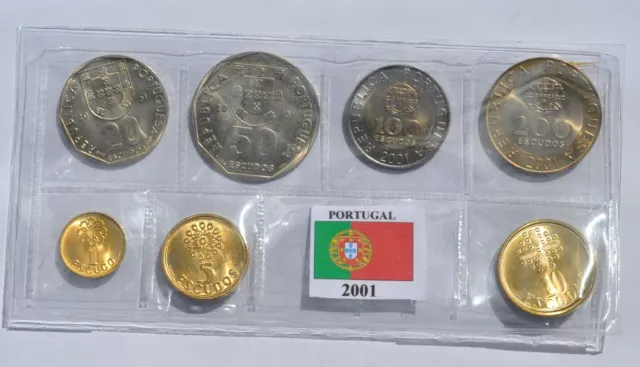 Juego Portugal Últimos Escudos 7 Monedas Diferentes Año 2001 Bu