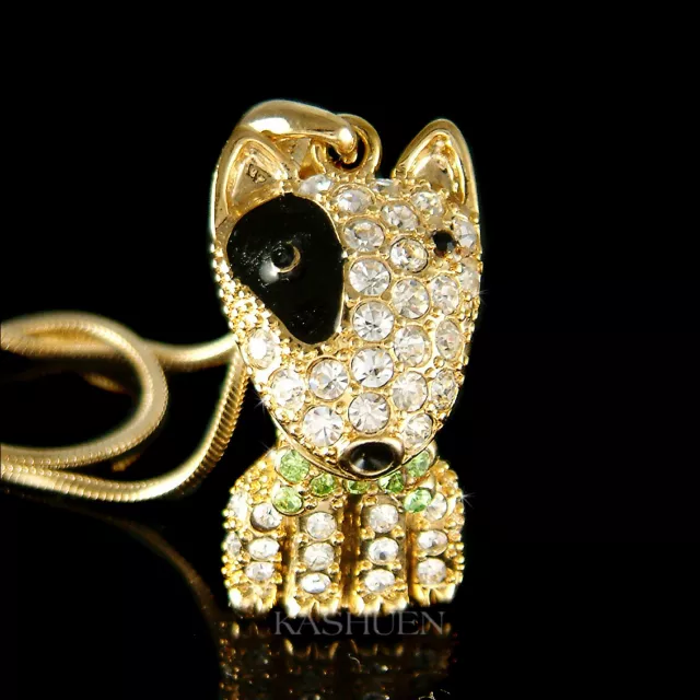 ~Bull Terrier Dog Bulldog made with Swarovski Crystal Black Pet Necklace Jewelry
