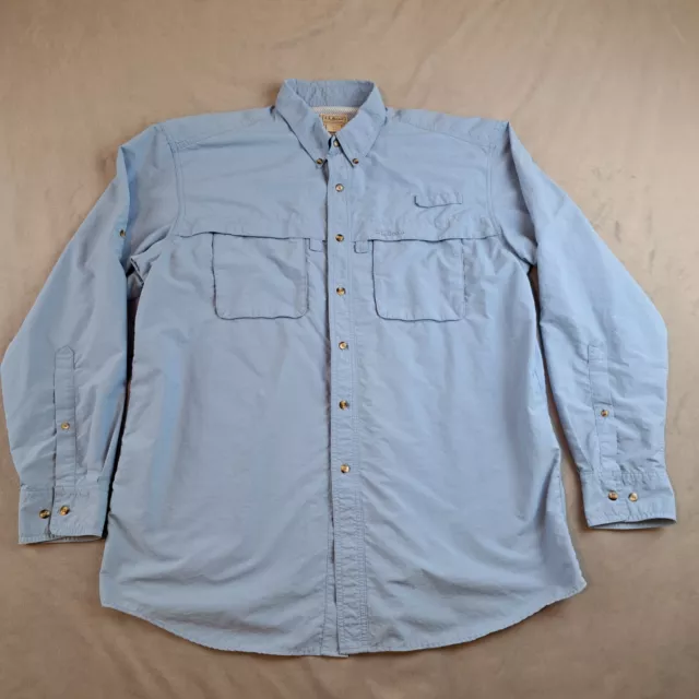 LL Bean Long Sleeve Shirt Mens Large Tall Blue Button Down Vented Fishing Hiking