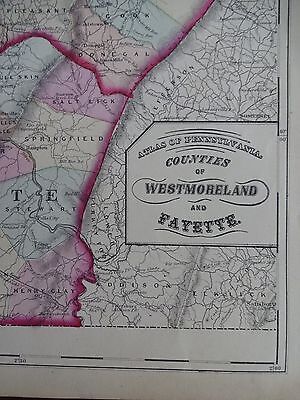 1872 Hand-Colored Map of PA/Counties of Westmoreland and Fayette 2