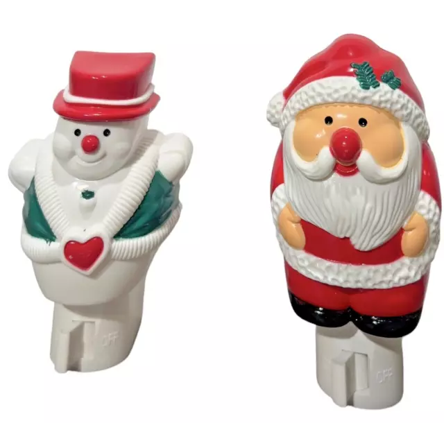 Christmas Plug In Night Lights Santa Claus & Snowman Toggle On/Off Lot of 2