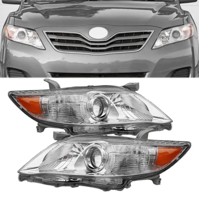 Headlights Headlamps Chrome Housing Amber Corner Pair for 2010-2011 Toyota Camry