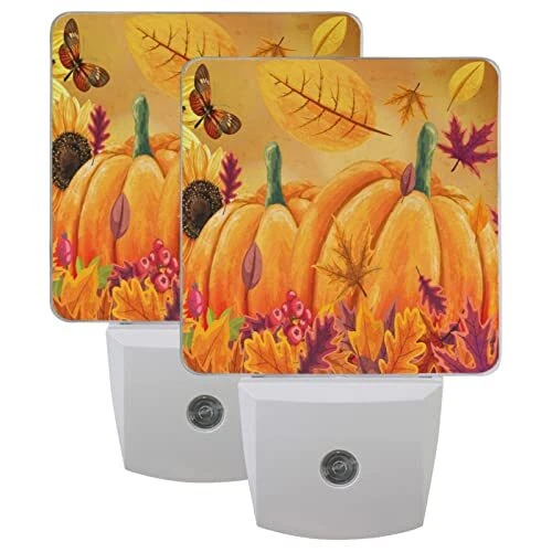 Fall Sunflowers Night Light Set of 2 Autumn Butterfly Maple Leaf Plug Pumpkins