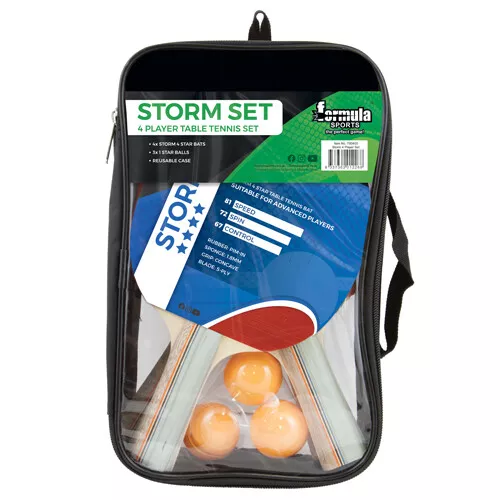 Formula Sports STORM Table Tennis Ping Pong Bats Paddles SET - 4 BATS - 3 Bal...