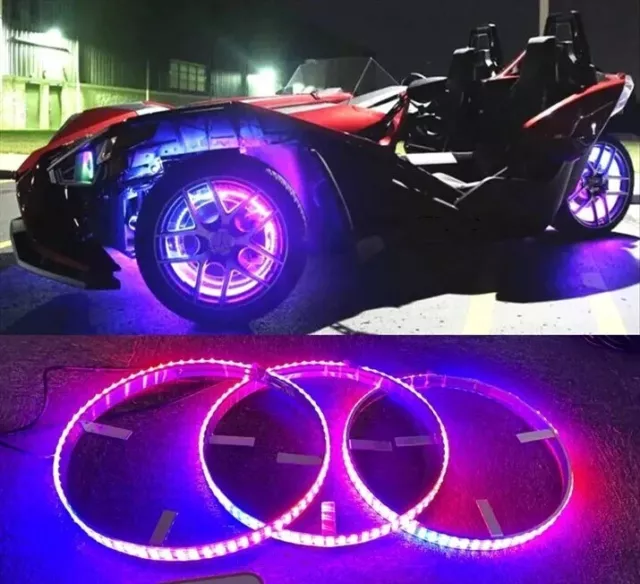 3x 15.5" DOUBLE ROW CHASING Flowing LED Wheel Rings Lights Slingshots APP+Remote