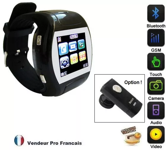 Montre Téléphone GSM Lecteur MP3 Caméra Video Appareil Photo Espion SD M-Q-007