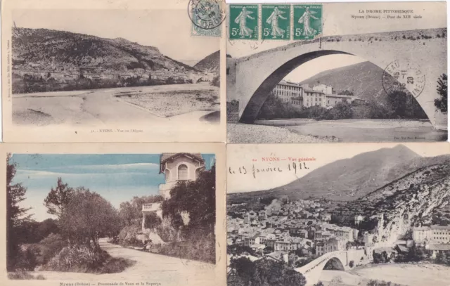 Lot de 4 cartes postales anciennes old postcards NYONS DRÔME 4
