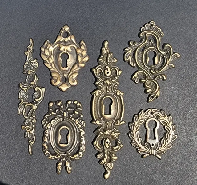 6 Various Antique Style Escutcheon Key Hole Covers Ornate 1-4" Solid Brass #E18