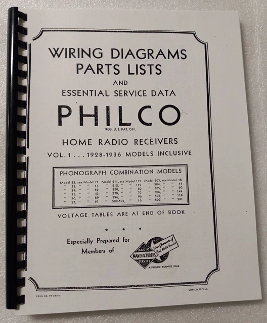 PHILCO RADIO WIRING Diagrams Parts Lists And Essential Service Data
