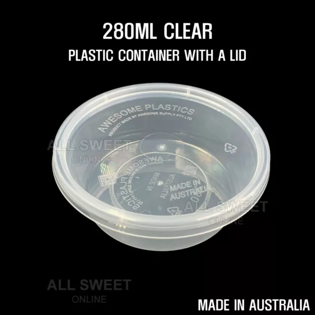 48pk 280ml Take Away Food Container With Lid Plastic Round Clear Australian Made 2