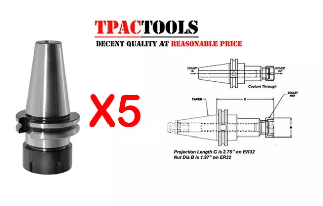 5Pc Cat40 Er32 Collet Chuck G2.5 True Balance 0.0001" New