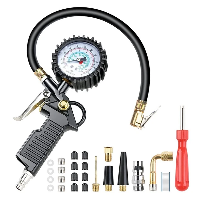 Car Tire Pressure Gauge 220 PSI Tire Inflator with Core Tool Air Compressor U1U4