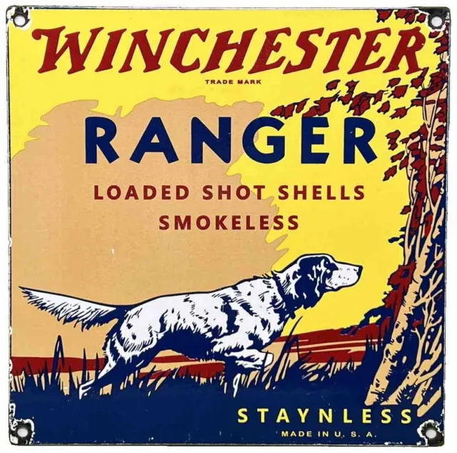 Vintage Winchester Porcelain Sign, Ammo, 12 Gauge Shells, Bird Hunting, Shot Gun