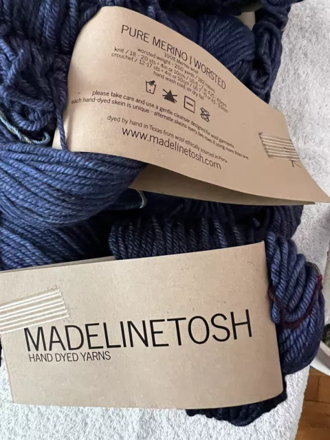 Madelinetosh Pure Merino Worsted 8 Skeins in Ink 200 Yds ea (1,600 In Total)