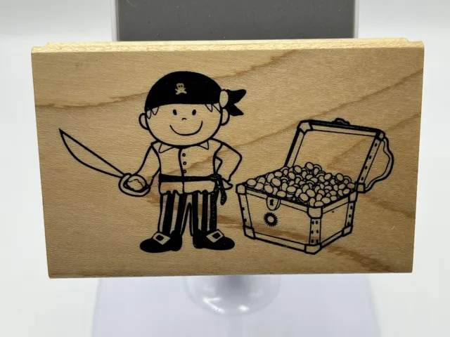 Wood Mounted Rubber Stamp Print. Cartoon Pirate Card Making, Decoupage, Crafts.