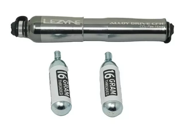 Lezyne Alloy Drive CFH Pump For Presta Or Schrader Valves + 2 x CO2 Cartridges