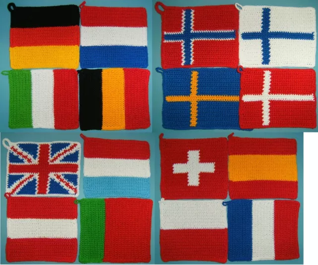 1 Paar Topflappen Flagge Fahne Handarbeit gehäkelt Flaggen Fahnen Länder neu