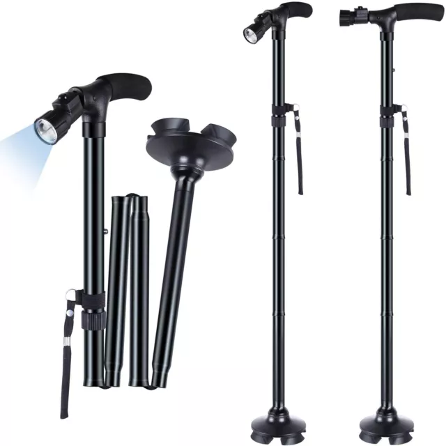 2PACK Led Walking Stick Ohuhu All Terrain Pivoting Base Folding Cane Travel