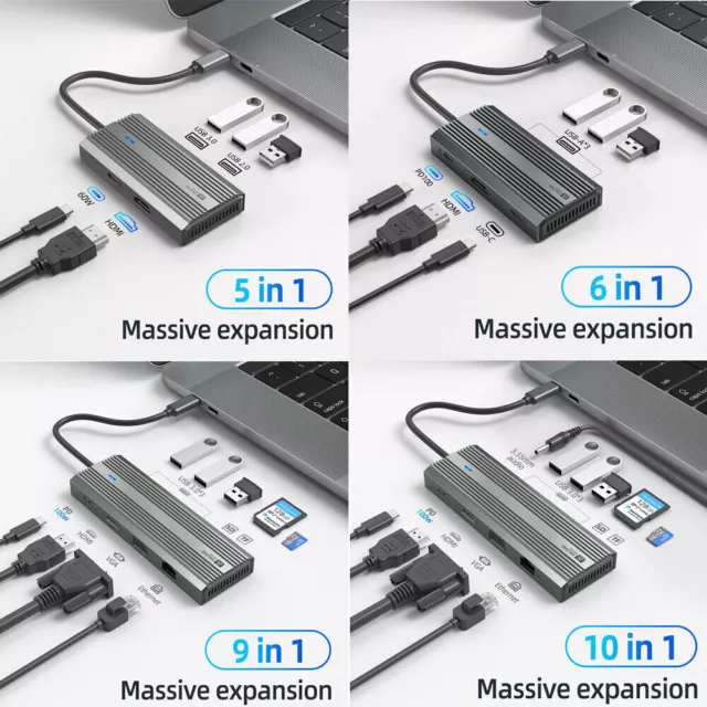 SANZANG Multiport USB C Hub Adapter HDMI 4K USB 3.0 Micro SD für PC Macbook