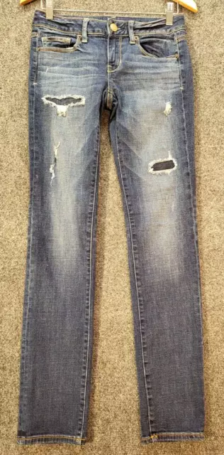 American Eagle Women's Denim Jeans Blue Sz 4 Skinny Leg Low Rise Dark Wash