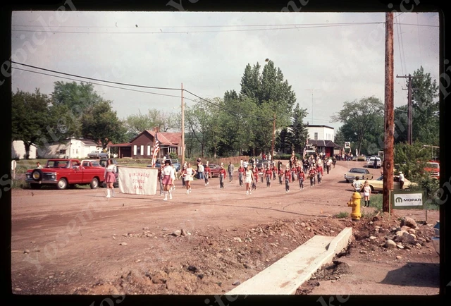 sl72  Original slide 1970's Parade Birchwood School Band w/ flag 056a