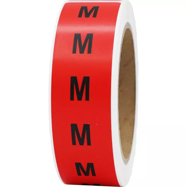 Red M Size Strip Labels for Retail | 1.25 x 8″ | 125 Per Roll