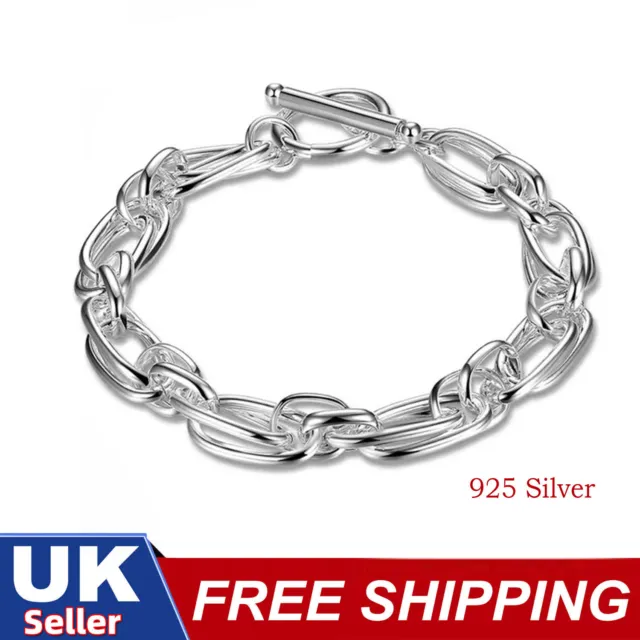 Solid 925 Sterling Silver Double Chain Bangle Bracelets Women's Jewelry UK