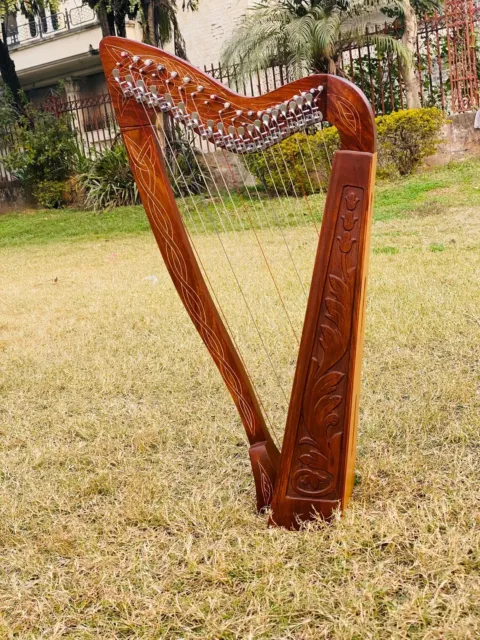 19 Metal Strings Irish Lyre Harp Rosewood Hand Engraved Lyre Harp Free Hard Case